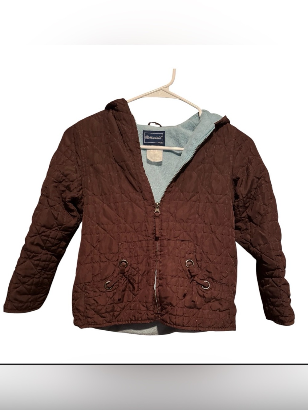 Girls Rothschild Quilted Brown Jacket With Blue Fleece Lining EUC